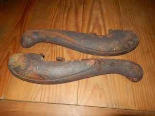 2 Antique Cast Iron Parlor Wood Stove Parts Steam Punk Fancy Left And Right 1476