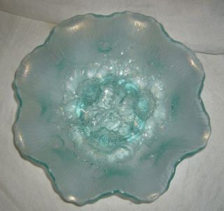 Antique Scarce Northwood Poppy Show Ice Blue Carnival Glass Ruffled Bowl