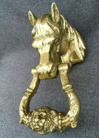 Large antique french door knocker brass early 1900 ' s lion horse mansion castle 2