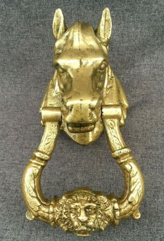 Large antique french door knocker brass early 1900 ' s lion horse mansion castle 3