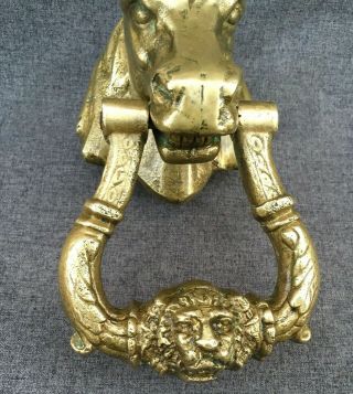 Large antique french door knocker brass early 1900 ' s lion horse mansion castle 6