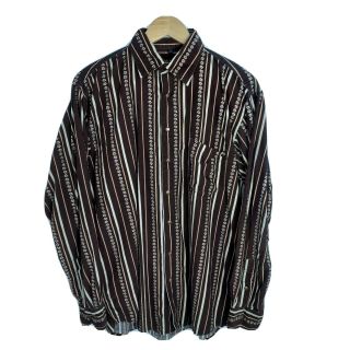 Classic Vintage Brown Striped Long Sleeve Retro Corduroy Cord Shirt Size Medium