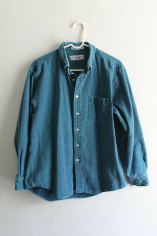 John Ashford - Vtg 90s L Faded Dark Blue Jean Denim Button - Up Shirt Mens Rugged