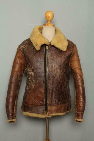 Vtg Wwii Usaaf B - 3 Sheepskin Leather Winter Jacket Size Medium