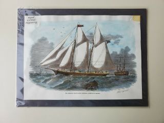 Vintage,  Old Hand Signed Colored Etching,  Framed American Yacht Sappo