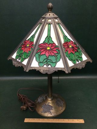 Antique Bradley Hubbard Slag Glass Table Lamp Poinsettia Shade Pat Oct.  20 1908