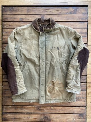 Vintage Bronson Usn N - 1 Deck Jacket Ww2 Military Uniform Motorcycle Coat 44
