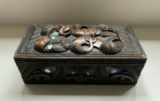 Antique Maori Figures/gods Tiki Carved Wood Box - Zealand Aotearoa