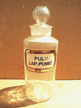 Antique Extra - Large Apothecary / Chemist / Pharmacy Bottle - Pulv: Lap: Pumic: