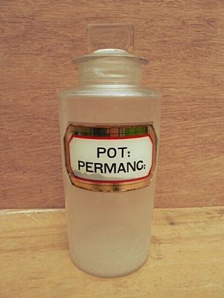 Antique Extra - Large Apothecary / Chemist / Pharmacy Bottle - Pot: Permang:
