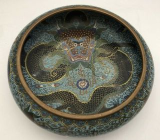 Antique Chinese Cloisonne Enamel Low Bowl Ming Style Dragon Decoration