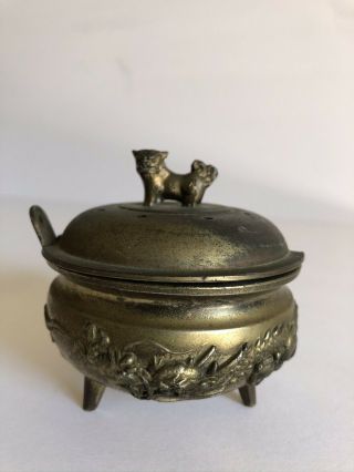 Vintage Bohemian Chinese Brass Small Incense Burner Foo Dog Dragon Design