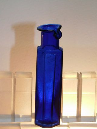 ANTIQUE BOTTLE LOVELY COBALT BLUE HEXAGON 1 OZ POUR LIP INK OLD BOTTLE 1880 ' s 2