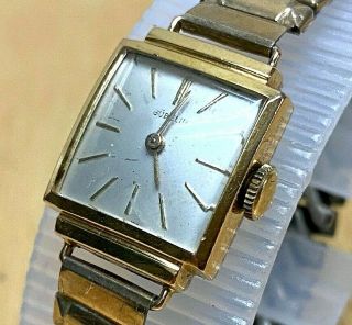 Vtg Gubelin Swiss Lady Gold Tone Rgp Band Square Hand - Wind Mechanical Watch Hour