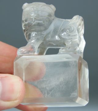 Antique Rare Chinese Rock Crystal Seal Carved Foo Dog - Qing 19th