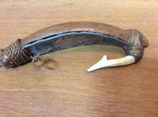 Vintage Tribal Carved Wood Bone And Shell Fish Hook
