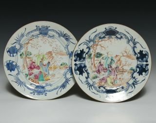 Pair Antique Chinese Famille Rose Export Plates Qianlong Period 18thc