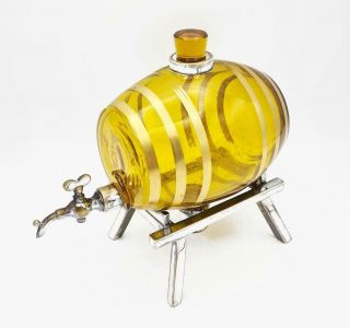 Novelty Hukin & Heath Silver Plate & Yellow Glass Barrel Decanter C1900