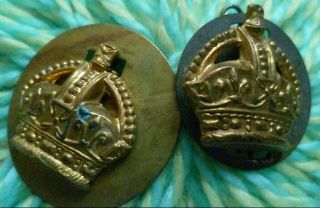 British Army Officers Insignia Crown Badge Rank Of Major 26 Mm Antique - Pair