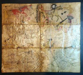Ledger Drawings On Old Civil War Map Book Pages.  Early 1900s.