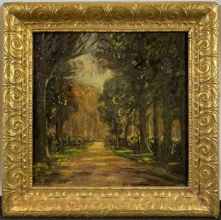 Antique Early 20th C.  American Impressionist Landscape Pathway Oil Canvas Framed