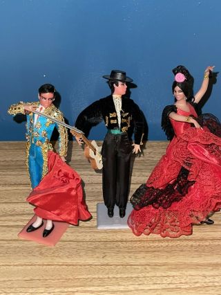 Vintage Marin Spanish Chiclana Flamenco Dancer Male Female & Bull Fighter Dolls
