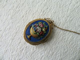 Large Antique Victorian 18ct Gold Micro Mosaic Flowers Brooch / Locket 18.  84gs