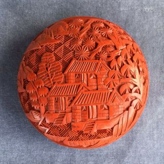 Vintage Chinese Carved Cinnabar Trinket Box Asian Antique Decor Estate Find