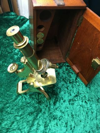 Rare Antique Vintage Watson Sons Brass Histology Microscope Wooden Box