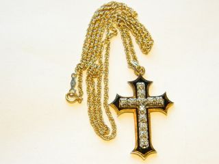 Vintage Shiman Esemco 14k Gold Cross 12 Diamonds Pendant Necklace 7.  9 Gr.