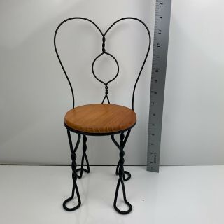 Vintage Doll Or Bear Ice Cream Parlor Chair Wood Seat Metal Frame 14 Inches