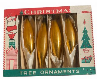 Vintage 4 Mercury Glass Teardrop Icicle Gold Christmas Tree Ornaments Poland