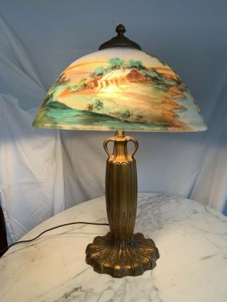 Antique Lamp With Reverse Painted Shade
