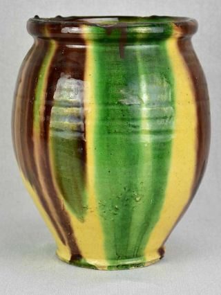 Antique French Confit Pot With Yellow And Brown Glaze 11