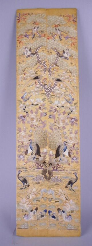 Fine Old Antique Chinese Silk Embroidery Banner Badge Scholar Work Of Art