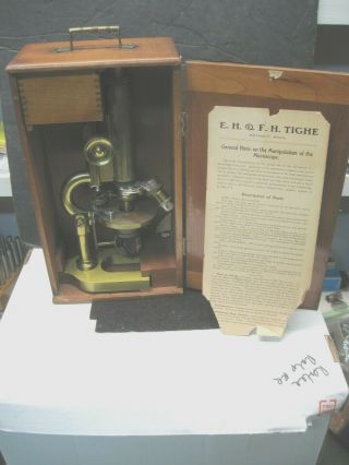 Vintage E.  H.  & F.  H.  Tighe Microscope,  Complete - All Brass