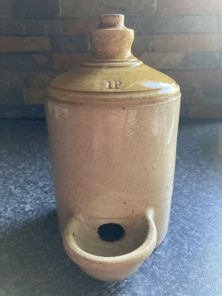 Antique / Vintage Small Stoneware Bird Feeder.  With Attractive Finial Top Rare