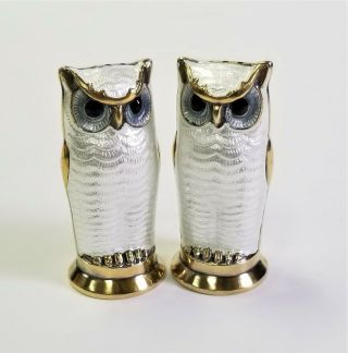 David Andersen Norway Sterling Silver Purple & White Enamel Figural Owl Salt & P