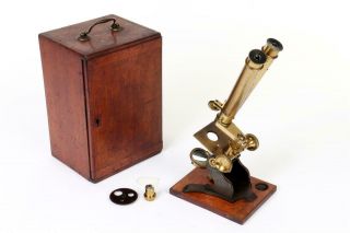 Vintage C1900 Brass Binocular Microscope With Case  1901