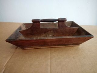 Antique Primitive Wooden Handled Tool Box Carrier Tote Tray Farm House