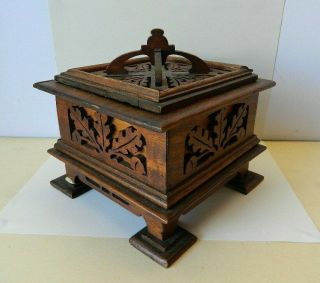 Antique Carved Wooden Box With Lid