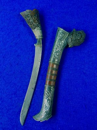 Antique Philippines Philippine Royal Silver Carved Wood Fighting Knife Scabbard