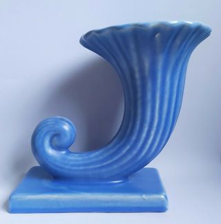 Antique Rare H.  C Brannam Ltd Barnstaple Blue Matt Slip Glazed Cornucopia Vase