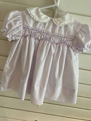 Polly Flinders Vintage Smocked Lavender Baby Girl Dress Size 12 Months