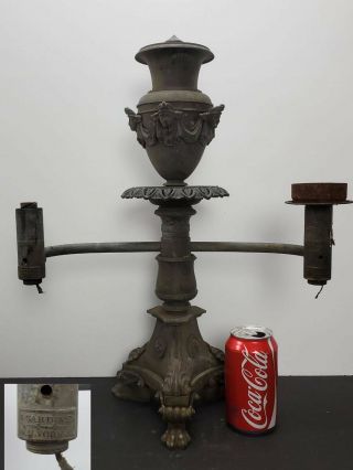 Antique 19th C.  Bronze Double Argand Oil Lamp,  B.  Gardiner York