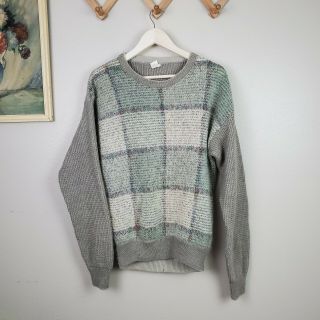 Vtg 60s 70s Mohair Blend Pastel Italian Sweater L Green Unisex Grunge Dad