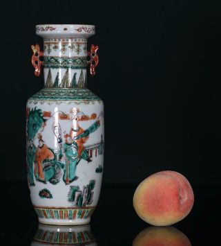 A Antique Chinese Porcelain Wucai Rouleau Vase Figures 19th Century