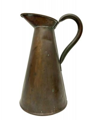 Antique Collectable Copper Jug/pitcher W/ Man Holding Pitchfork Stamped On Base