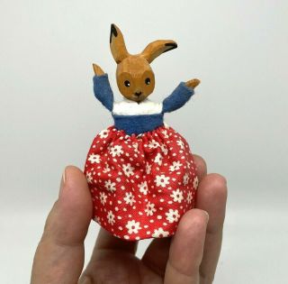 Lotte Sievers Hahn Vintage German Carved Wood Bunny Rabbit Doll Egg Warmer