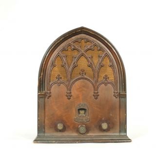 1932 Echophone Gothic Cathedral Superhet Radio Antique Walnut Dusty But
